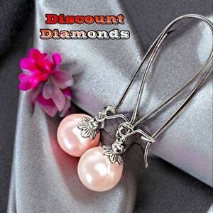 Light Pink South Sea Shell 10 mm Pearl Earrings Wire Hook on 925 Silver